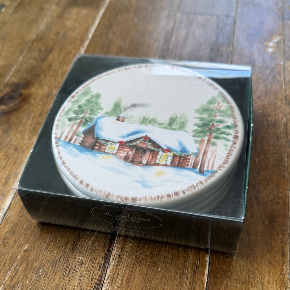 NWT-St. Nicholas Square Winter/Holiday 4 pc. Ceramic Coaster Set - Picture 3 of 4